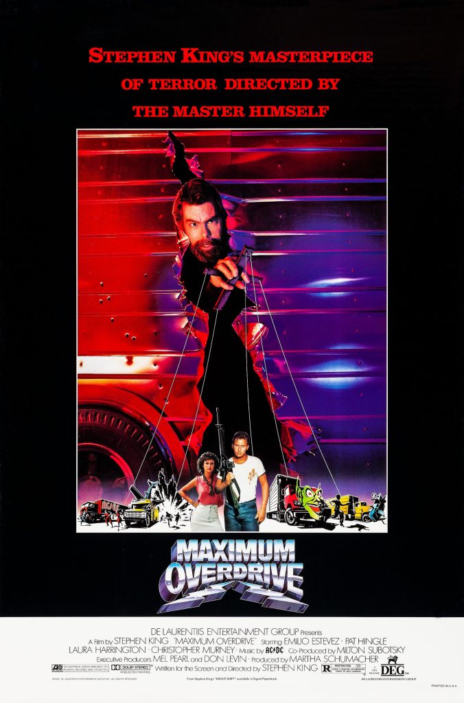 This is an image of the original movie poster for Stephen King's MAXIMUM OVERDRIVE (1986).