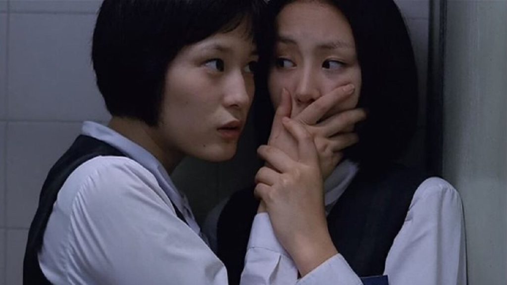 This is a film still from MEMENTO MORI dir Kim Tae-yong & Min Kyu-dong (1999), presented by Queer Horror Nights at Queer East Festival (28 April 2023).