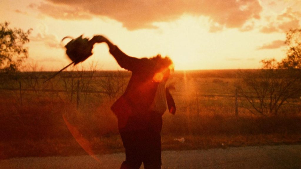 This is a film still from THE TEXAS CHAIN SAW MASSACRE dir Tobe Hooper (1974), screening from VHS at Genesis Cinema (03 Apr 2024).