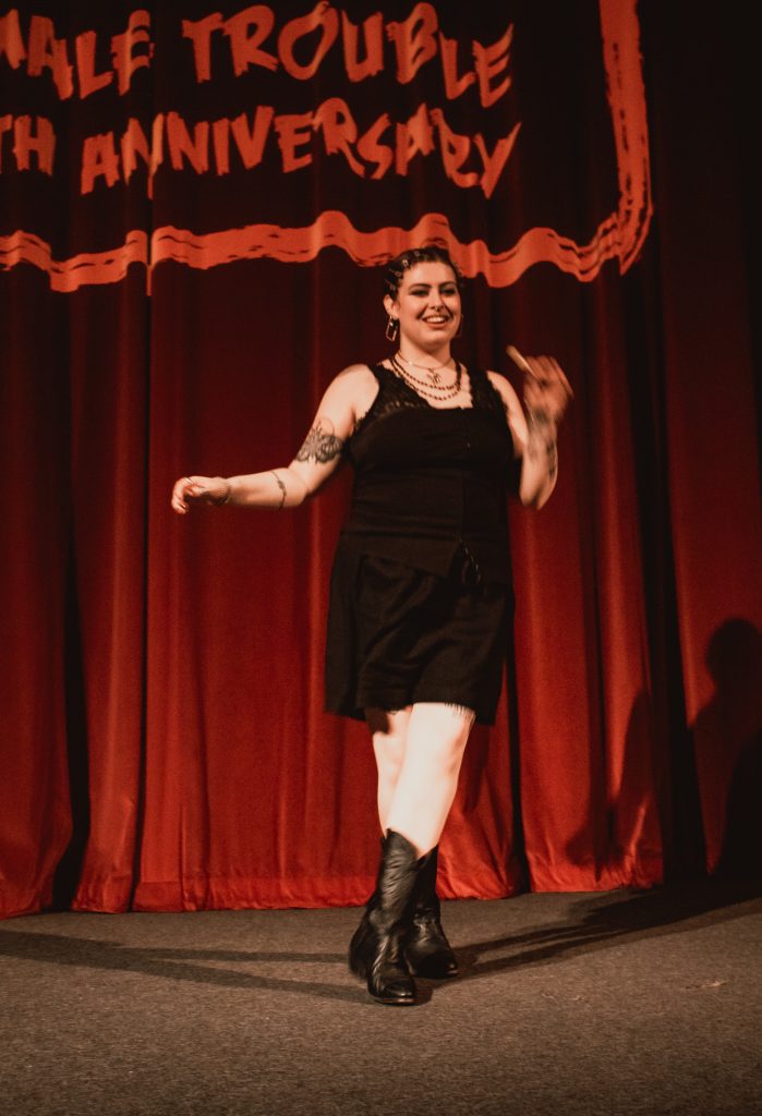 Participants pose in costume as part of the anti-fashion parade at the Queer Horror Nights 50th Anniversary screening of FEMALE TROUBLE at Rio Cinema (13 July 2024).