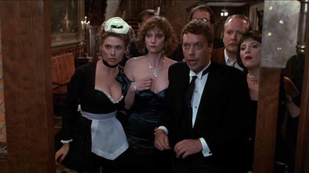 This is a film still from CLUE: 40TH ANNIVERSARY dir Jonathan Lynn (1985), part of CELLULOID JAM!, showing at Beer Merchants Tap (Sunday 02 February 2025).