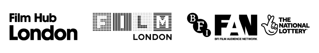 This is a logo to acknowledge receipt of funding from Film Hub London, Film London, the BFI Film Audience Network and The National Lottery.