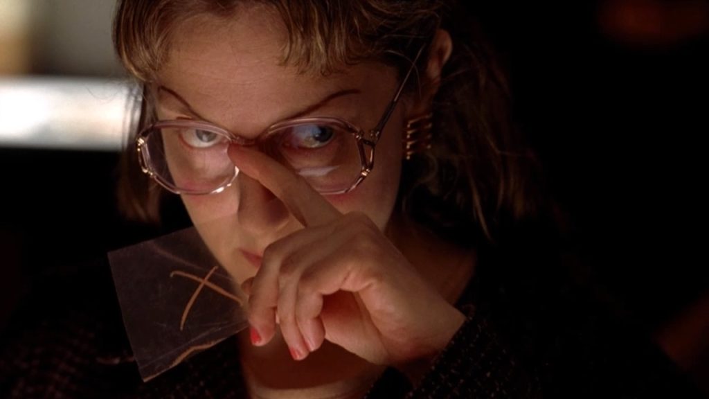 This is a film still from OFFICE KILLER dir Cindy Sherman (1997), part of WE ARE TRASH! at Genesis Cinema (Thur 29 May 2025).