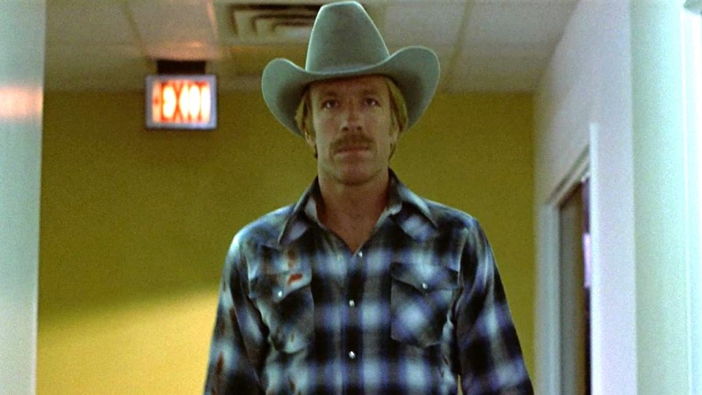This is a film still from SILENT RAGE dir Michael Miller (1982), part of SATANIC PANIC! at Beer Merchants Tap (29 March 2026).